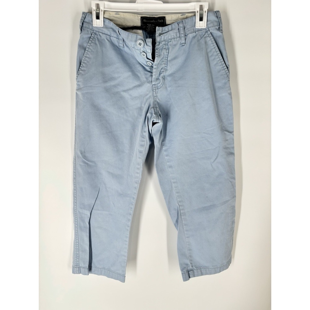 Vintage Y2K Ambercrombie & Fitch Low Rise Cropped Chino Sz 2 Pastel Blue Button